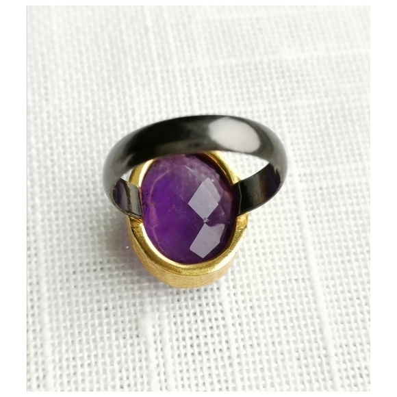Amethyst ring in sterling silver 14k gold vermeil size 6 - Picture 6 of 7